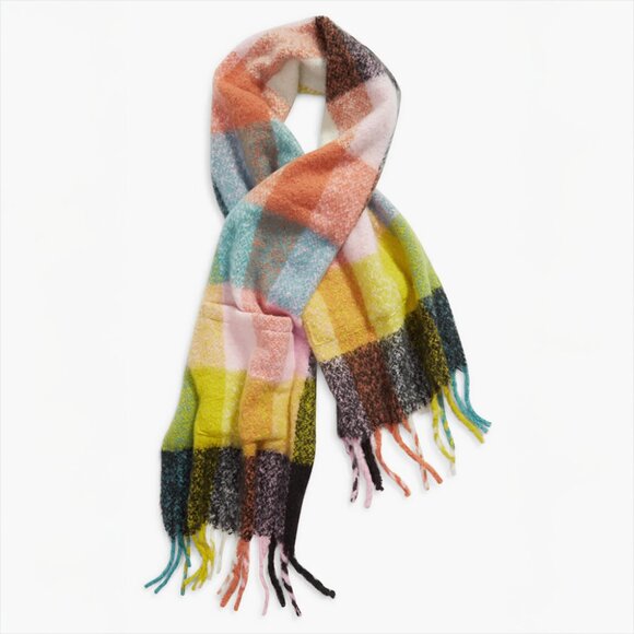 Plaid Blanket Scarf with Pockets In Rainbow Multi - Picture 3 of 5